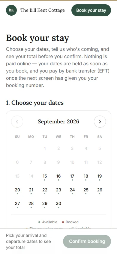 Booking form on a phone